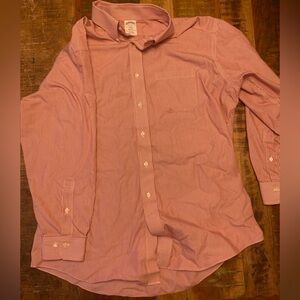 Brooks Brothers Dress Shirt Mens 17 2/3 Red Striped Original Non-Iron Preppy